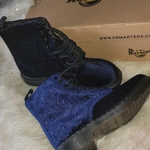 Dr. Martens 1460 Brocade Embossed Deep Blue Velvet Boots